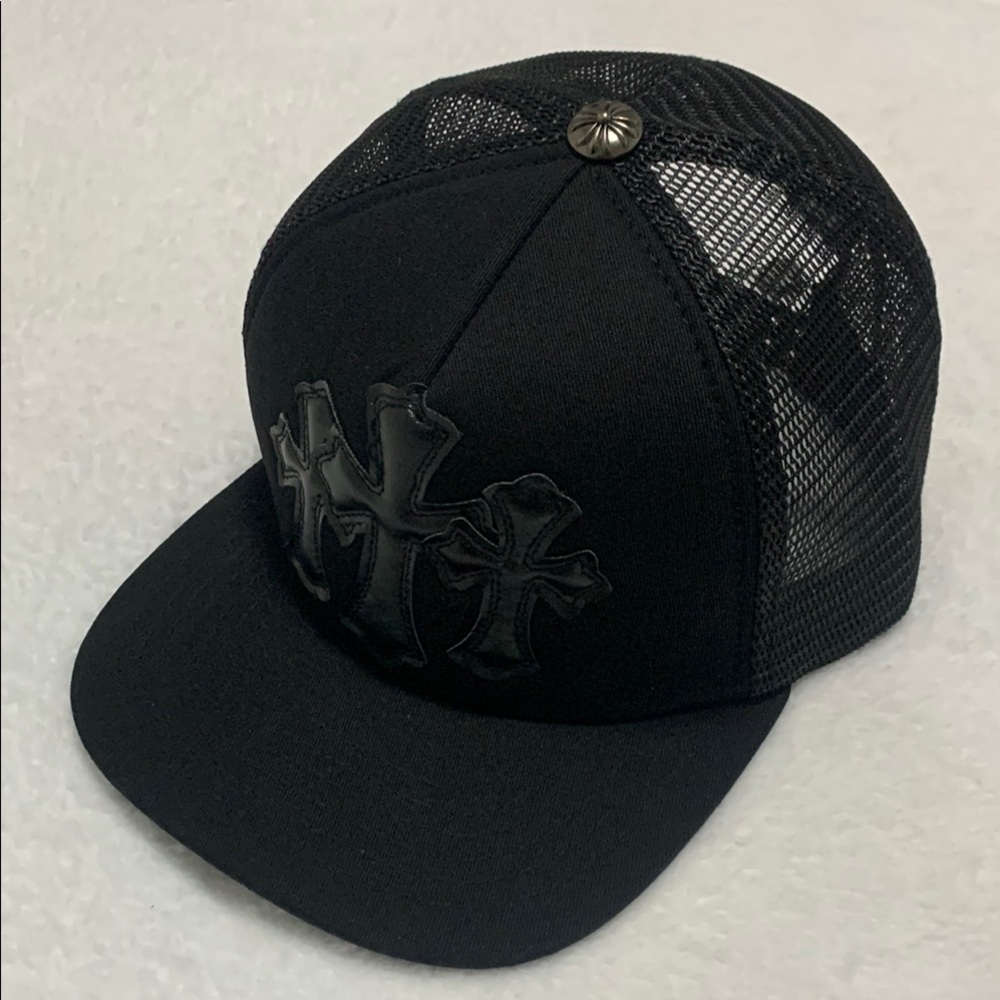 Chrome Hearts Black Trucker Hat with Cross Design